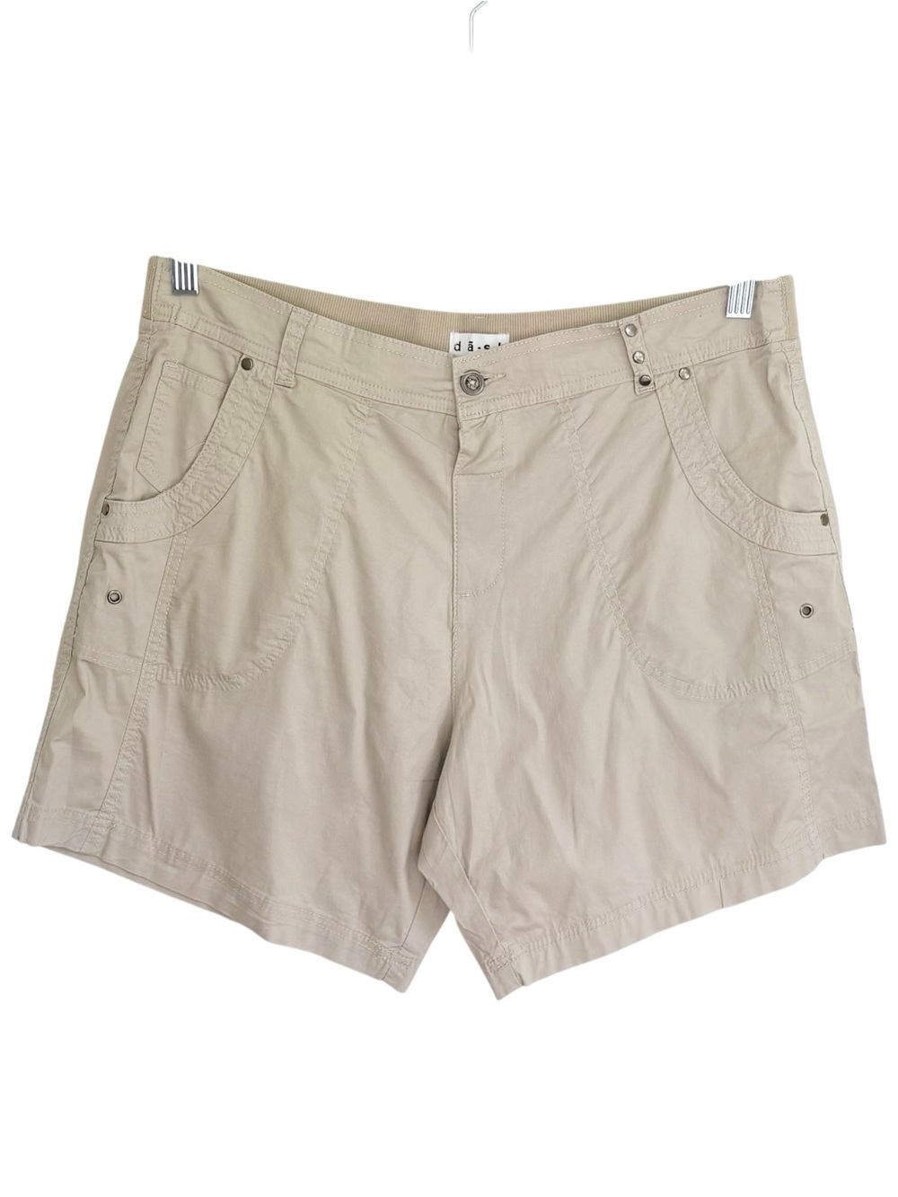 DASH Beige Tan Cargo Utility Shorts Cotton Stretch Mid Rise Casual Women’s L